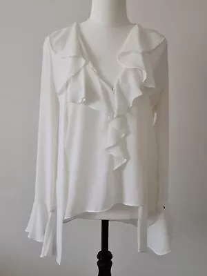 $10 • Buy ZARA White Frilled Sheer Blouse Size M Like NEW Condition