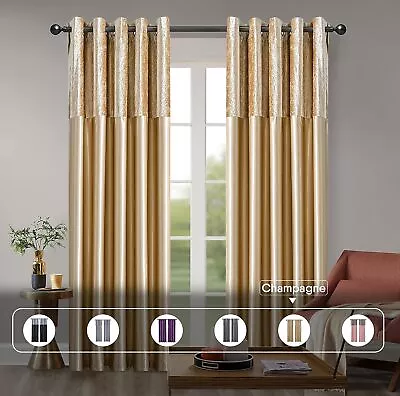 Crushed Velvet Band Curtains PAIR Eyelet Faux Silk Fully Lined Ring Top UK Sizes • £34.50