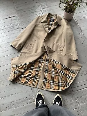 Vintage Burberry Nova Check Luxury UK Preppy Trench Coat Beige Size 48 • $66.49