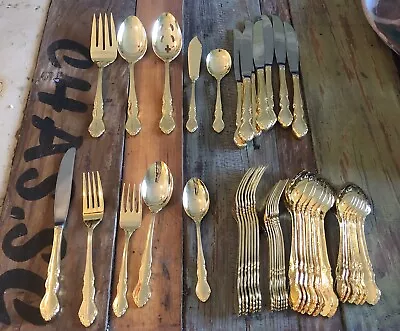 45 Piece Towle Supreme Cutlery Baroness Gold Plated Flatware Set Service For 8 • $65