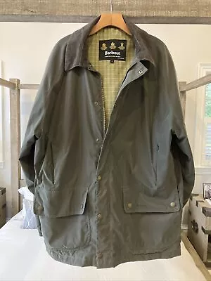 Barbour Border Green Waxed Mens Jacket Coat Size Large Full Zip Button • $99