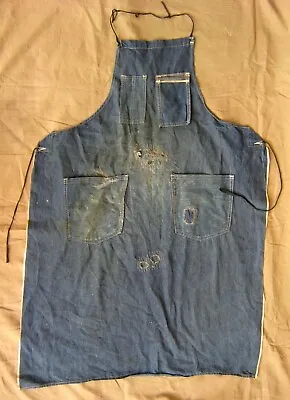 Vintage Salty Selvedge Denim Shop Apron Distressed Repairs Stains Workwear • $79.95