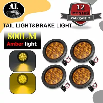 4 X 4  12 LED Amber Round Sealed Turn Back Light Lamp Waterproof Truck Car Bus • $47.29