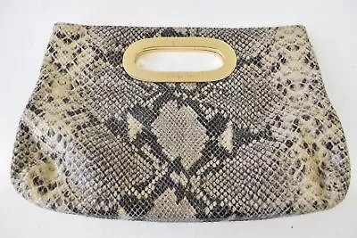 Michael Kors Women's Handbag Clutch Grab Bag Faux Snakeskin Brown Evening • £29.99