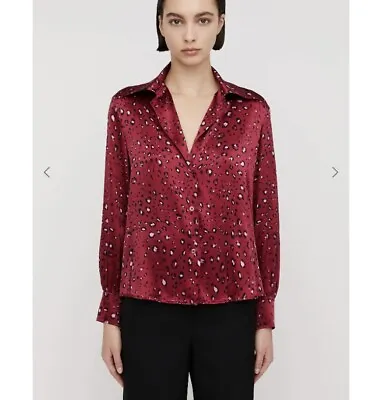 $95 • Buy Scanlan Theodore Vermello Leopard Print Silk Blouse Size 10
