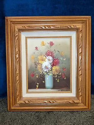 Vintage Mid Century Oil Painting Daisy Floral Still Life Signed Framed 15x17  • $39.99