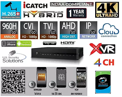 4 Channels H.265+ 4K Ultra HD Hybrid Security DVR HD-CVI/TVI/AHD/960H/IP/P2P • $179.99