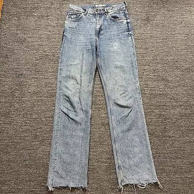 Zara Wide Leg Jeans Womens 6 The 90s Full Length High Rise Raw Hem Light Wash • $27.68