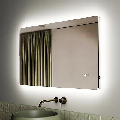 Backlit LED Bathroom Mirror With Lights Shaver Socket Clock Demister 1000x600mm • £114.99