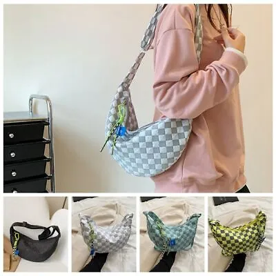 Large Capacity Plaid Crossbody Shoulder Bag Half Moon Messenger Bag  Streetwear • $14.73