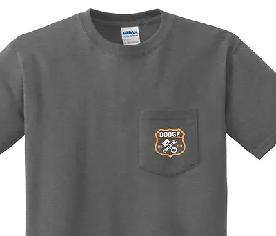 Pocket T-shirt Men's Dodge Sign Pocket Tee For Men Dark Gray Tshirt • $12.95