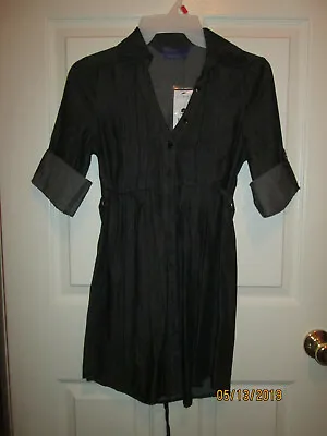 Miley Cyrus Max Azria Dark Black Denim Collared Long Sleeve Dress Size Small NWT • $24.99