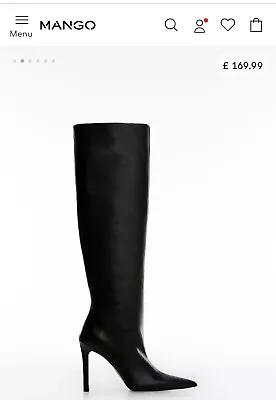 Nearly New Black Leather Mango Knee High Boots Size 7 • £39.99