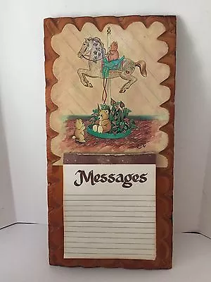 Vintage Carousel Horse With Bears Carved Wood Wall Mount Memo Pad Message Board • $14.99