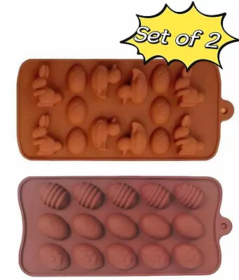 2 Pcs Easter Eggs Silicone Chocolate Mould Bunny Duck Cookies Ice Cube Tray  UK • £3.50