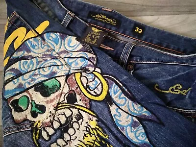 Ed Hardy By Christian Audigier Denim Jeans Men's 32 Skull Embroidery 2008 • $169.99