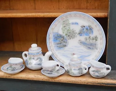 Vtg Hand Painted Porcelain Asian Teapot Set Service Dollhouse Miniature 1:12 • $9.99