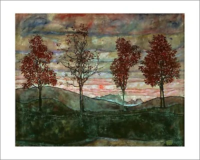 Schiele Four Trees Fine Art Giclee Print Poster Gallery Wall Art WITH BORDER • £15