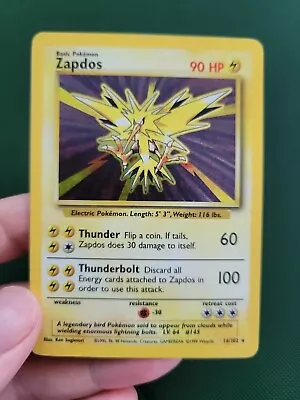 Zapdos Base Set 16/102 Holo Unlimited Holo Rare Pokemon Card WOTC MP • $15.50
