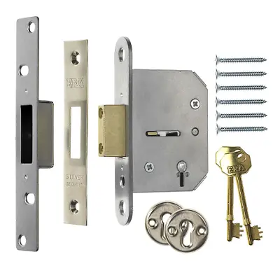 5 Lever Mortice Deadlock  Door Lock ERA Viscount High Security 3  Satin Chrome • £14.83