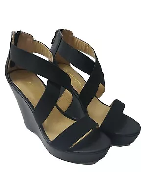 Allegra K Size 6.5 Wedge Heels 5  Womens Ankle Strap SandalsBlack NEW  • $69.99