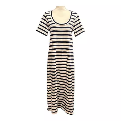 J Crew Womens M Maxi Midi Dress Knit Navy Stripe Nautical Short Sleeve Cotton • $44.79