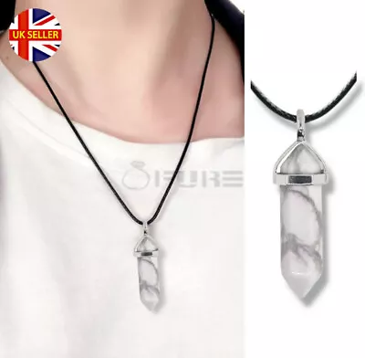 £3.99 • Buy Bullet Gemstone Pendant Chakra Reiki White Howlite Pointed Quartz Stone Necklace