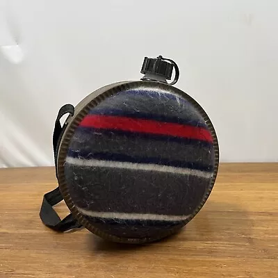 Vintage Wool And Metal Canteen Plastic Liner Clean Hiking Camping Rustic Decor • $8