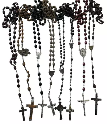 Antique Vintage 8 Rosary Lot Wood Seed Bead Cross Catholic Italy Black Brown • $14.50