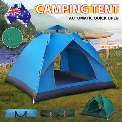 3-4 Person Camping Tent Auto Pop Up Canvas Hiking Beach Sun Shade Outdoor Camp • $49.95