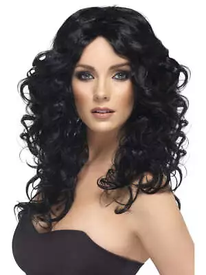 Glamour 1990's Long And Curly Wig Fancy Dress Costume Accessory- Black • $32.95