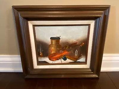 ORIGINAL SIGNED VIOLIN OIL PAINTING ON CANVAS BOARD BY G. VOGEL 16  X 14  • $50