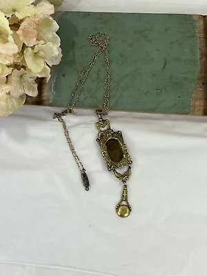 Victorian Mourning Necklace Brass Pendant And Chain (AN) • $132.99