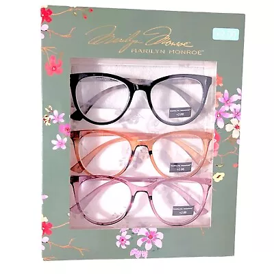 Marilyn Monroe +2.00 Readers Glasses Set Cat Eyes Tortoise Circle Black Brown • $29.90