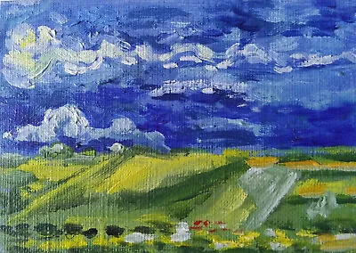 $10 • Buy ACEO Original Oil Painting.Wheat Field Under Cloud Van Gogh .2.5X3.5in Art MK