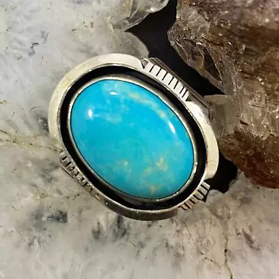 Native American Sterling Silver Oval Turquoise Shield Ring Size 10 For Men • $135