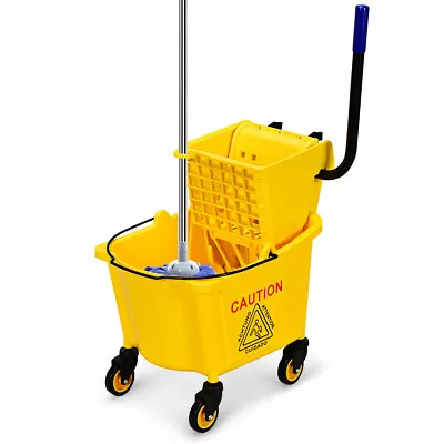 26 Quart Commercial Mop Bucket Side Press Wringer On Wheels House Cleaning • $65.99