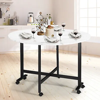 $159.95 • Buy Marble Dining Table Foldable Wood Drop Leaf Multifunctional Desk Wheels White