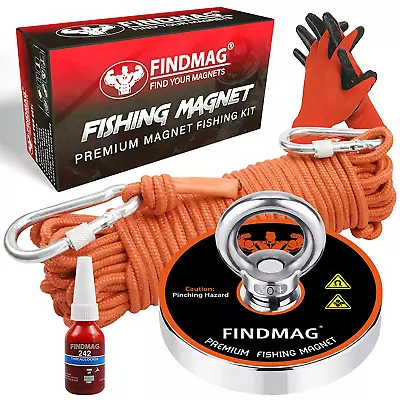 FINDMAG 1000 LBS Pulling Force Magnet Fishing Kit Fishing Magnets With Rope Kit • $31.51