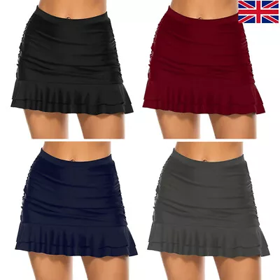 Women High Waist Swim Shorts Skirt Ruched Bikini Bottom Brief Beach Short Dress. • £2.88