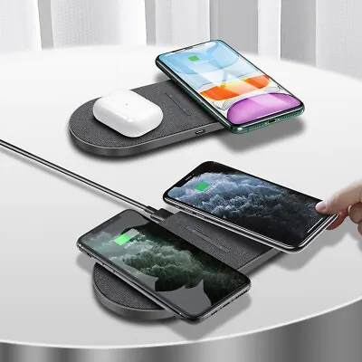 Dual 15W Wireless Charger Mat Charging Pad 2 In 1 For IPhone 15 14 Samsung S23+ • $17.99