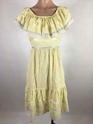 Vintage Paper Moon 70s Ruffled Off Shoulder Sundress Tiered Lace Cottage Core • $60
