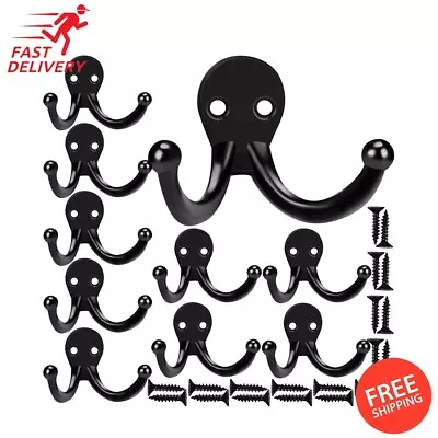 10 Pack Coat HooksWall Hooks For Hanging CoatHeavy Duty Double Prong Coat Hook • $14.99