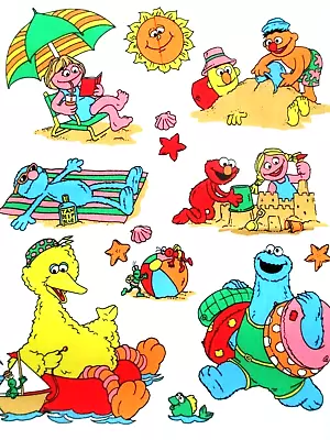 Fabric Vintage Sesame Street  At The Beach  Elmo Cookie Bert Ernie Bird 6/$5.50 • $5.50