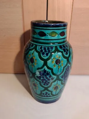 £25 • Buy Safi Moroccan Pottery Blue Yellow And Red Patterned Vase Signed