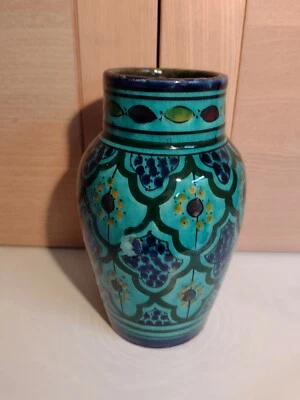 £25 • Buy Safi Moroccan Pottery Blue Yellow And Red Patterned Vase Signed