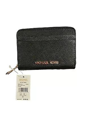 Michael Kors Jet Set Travel Md Zip Around Card Case Wallet Black/gold • $50