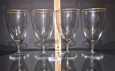 Gold Rim Crystal Glass Goblets Water Wine Tea Stemware Set Of 4 • $48