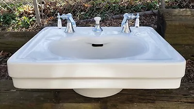 Antique Art Deco Standard Tiffin White Porcelain Pedestal Sink VTG Bathroom MCM • $699.95