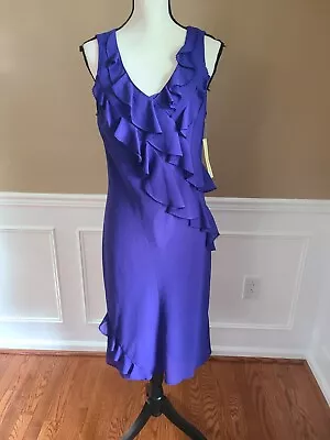 NWT AMANDA SMITH Dress V-Neck Sleeveless Ruffle Beaded Size 10 Blue Cocktail • $14